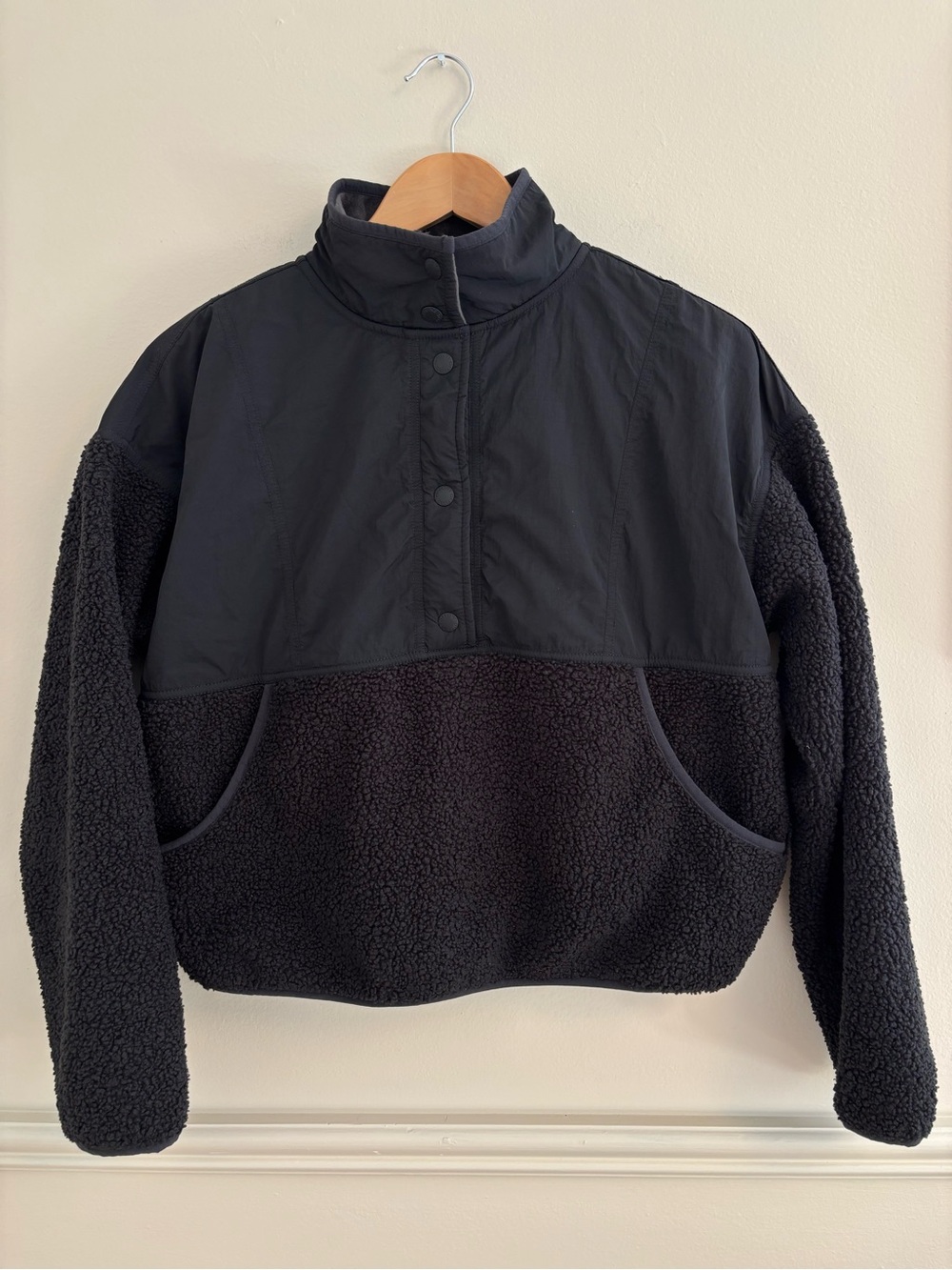 aerie Offline Black Sherpa Snap Pullover Jacket